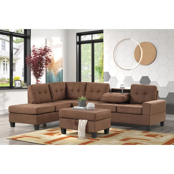 Heights Chocolate Brown Reversible Sectional with Storage Ottoman by Homelegance at Eve Furniture
