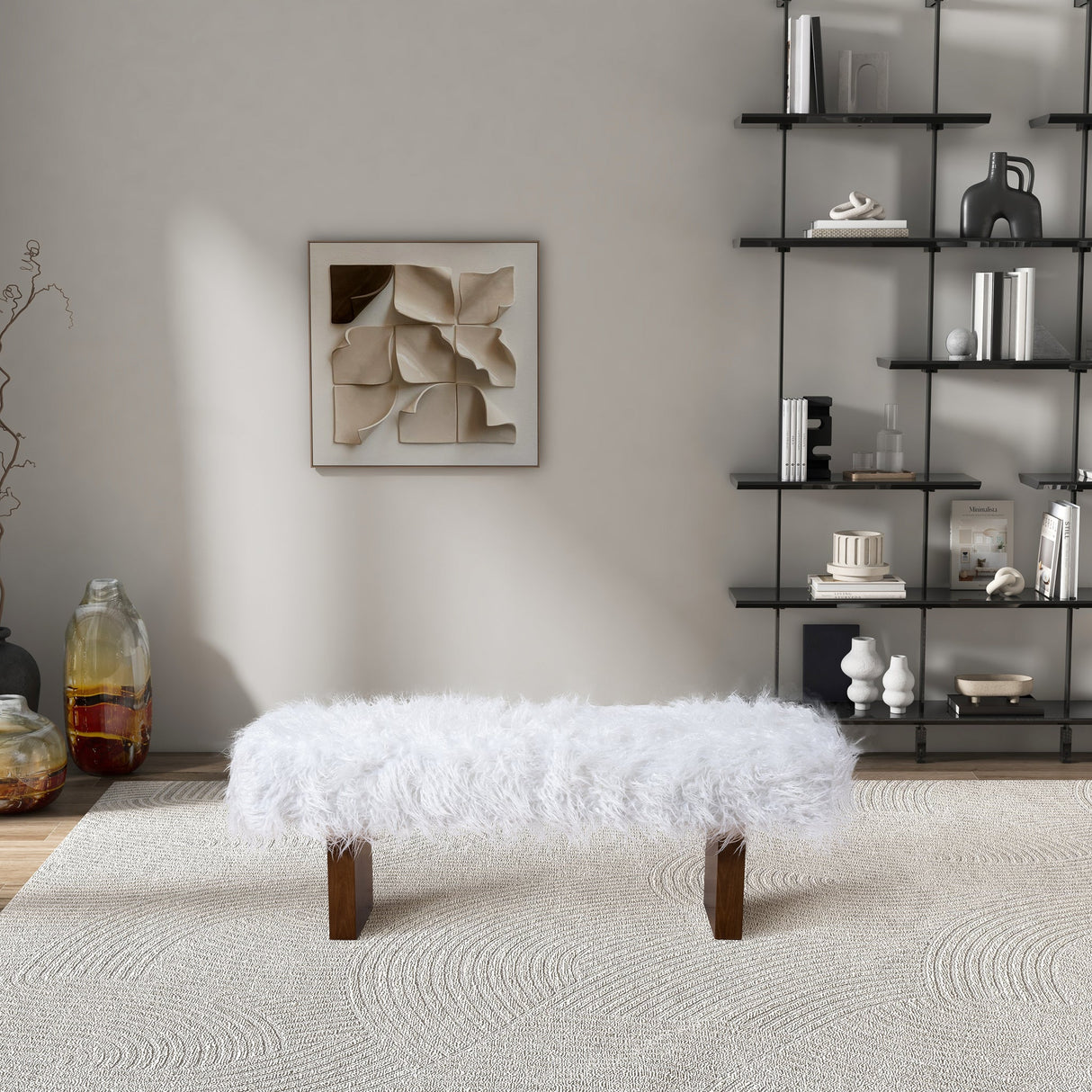 Henley Bench in White Khaki Fur by Ashcroft Imports at Eve Furniture