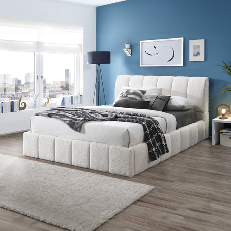 Hilar White Boucle Platform Bed Queen Size by Ashcroft Furniture at Eve Furniture