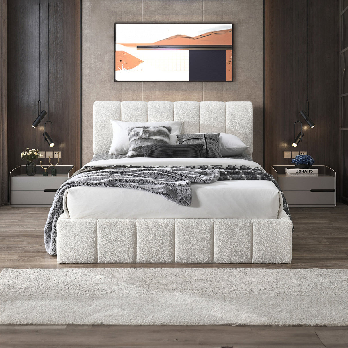 Hilar White Boucle Platform Bed Queen Size by Ashcroft Furniture at Eve Furniture