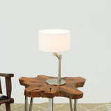 Horizon Brushed Nickel Table Lamp with On/Off Switch Curved Metal Base Linen Shade by Ashcroft Imports at Eve Furniture