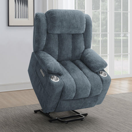 Houston Slate Blue Upholstered Power Lift Recliner Chair by Coaster at Eve Furniture