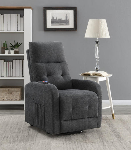 Howie Charcoal Tufted Upholstered Power Lift Recliner by Coaster at Eve Furniture