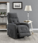 Howie Charcoal Tufted Upholstered Power Lift Recliner by Coaster at Eve Furniture