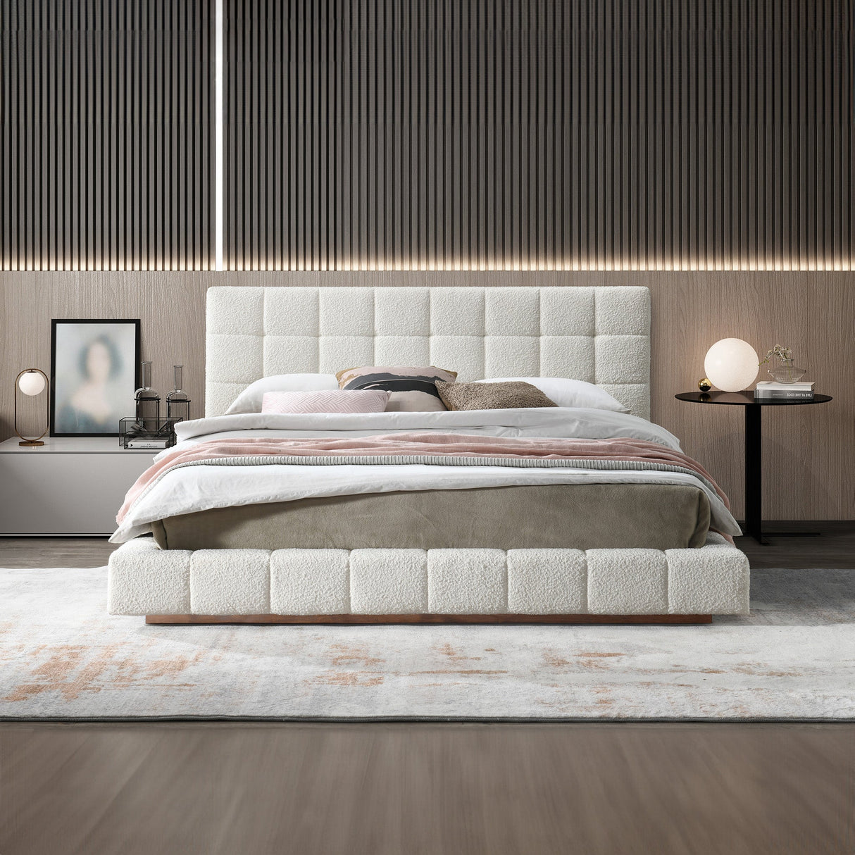 Hudson Ivory Boucle Queen Bed by Ashcroft Imports at Eve Furniture