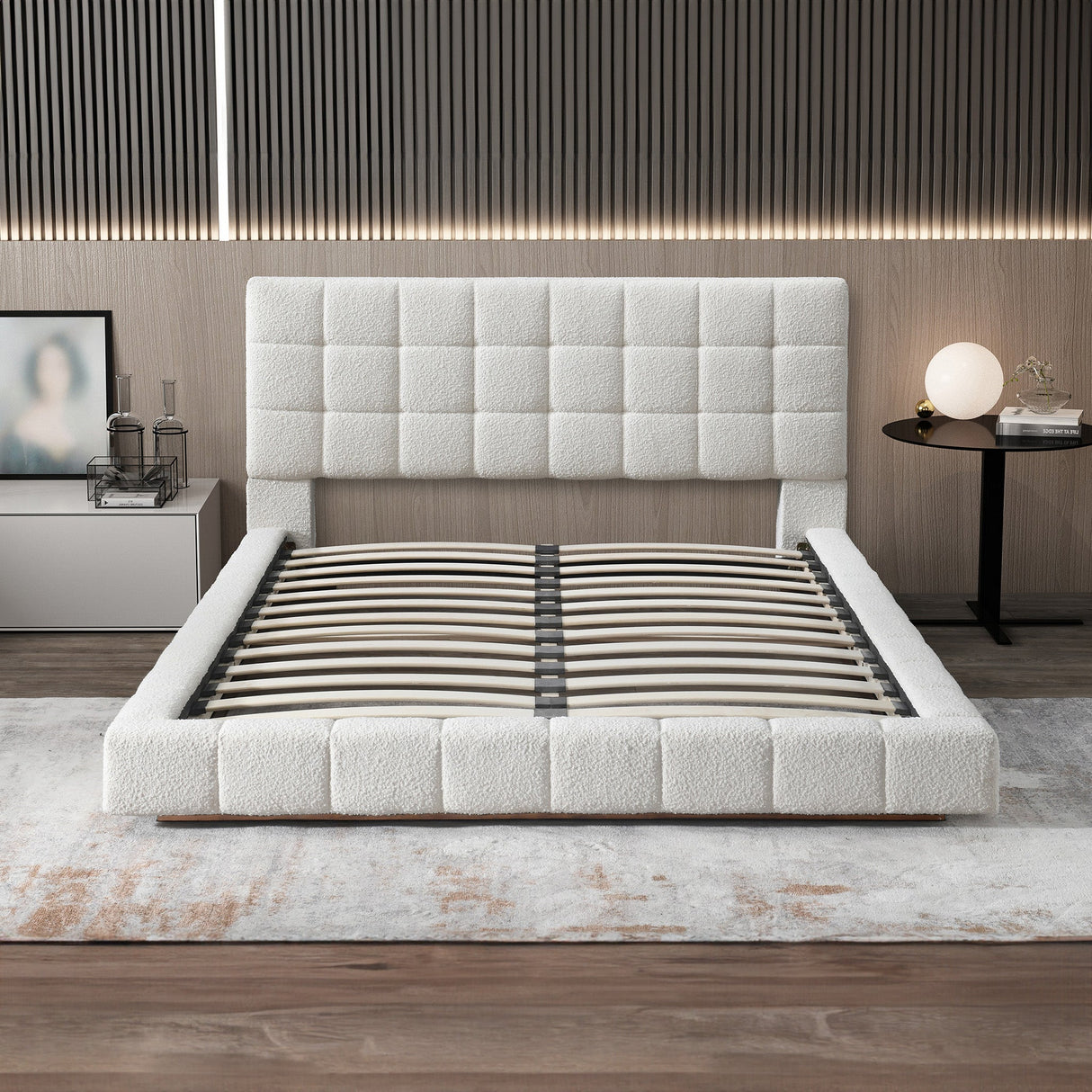 Hudson Ivory Boucle Queen Bed by Ashcroft Imports at Eve Furniture