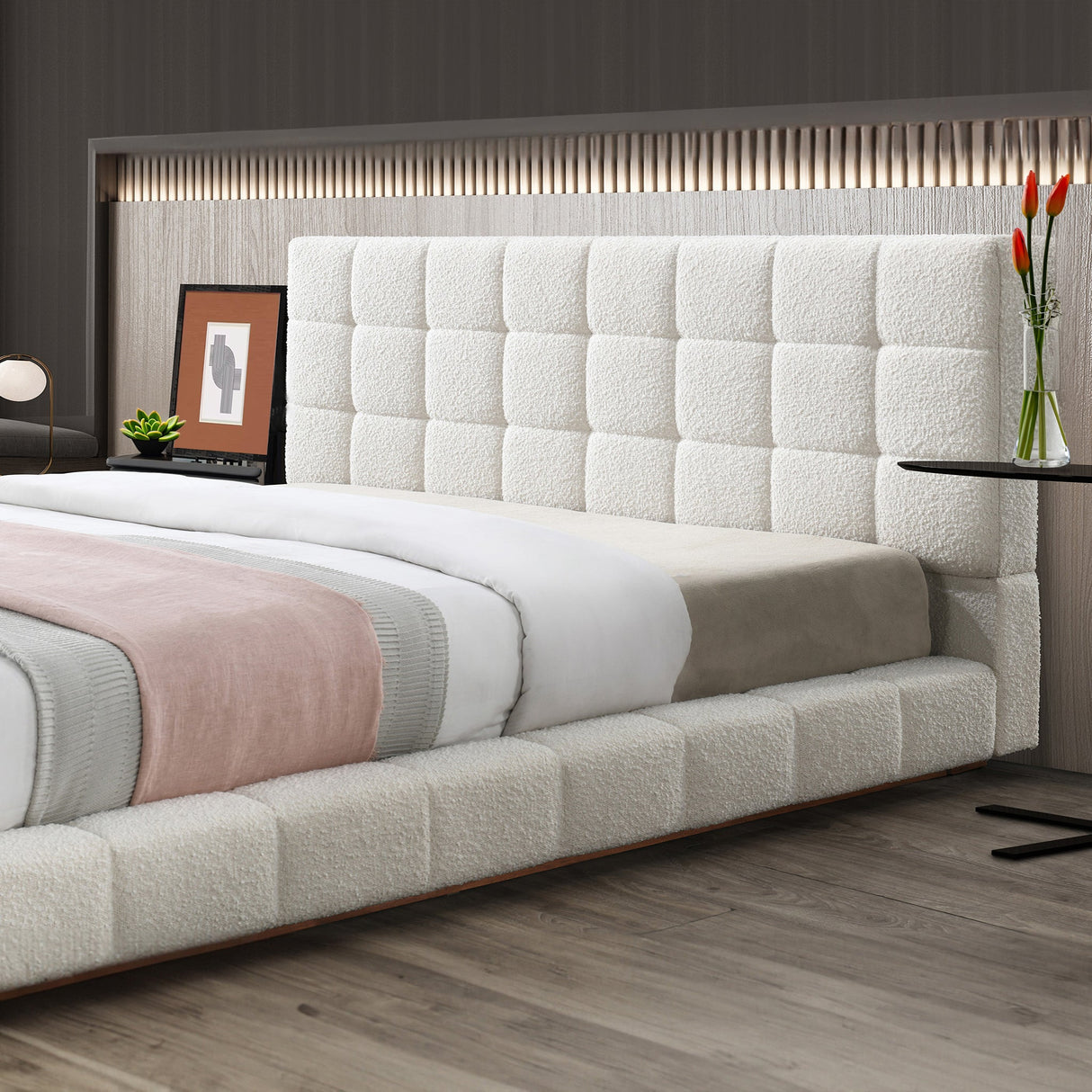 Hudson Ivory Boucle King Bed by Ashcroft Imports at Eve Furniture