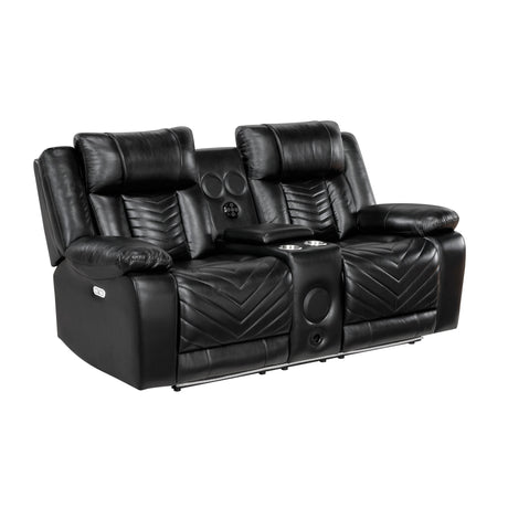 Huron Black Power Double Reclining Loveseat with Center Console by Homelegance at Eve Furniture