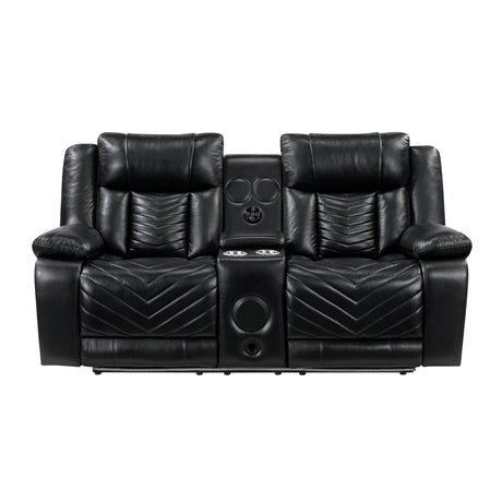 Huron Black Power Double Reclining Loveseat with Center Console by Homelegance at Eve Furniture