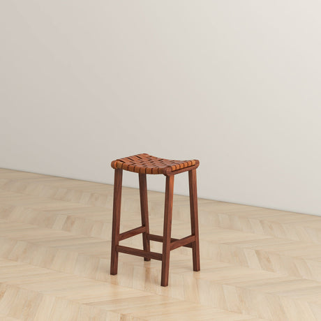 James Mid-Century Modern Genuine Tan Leather 24.5" Counter Stool by Ashcroft Furniture at Eve Furniture