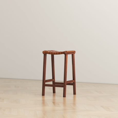 James Mid-Century Modern Genuine Tan Leather 24.5" Counter Stool by Ashcroft Furniture at Eve Furniture