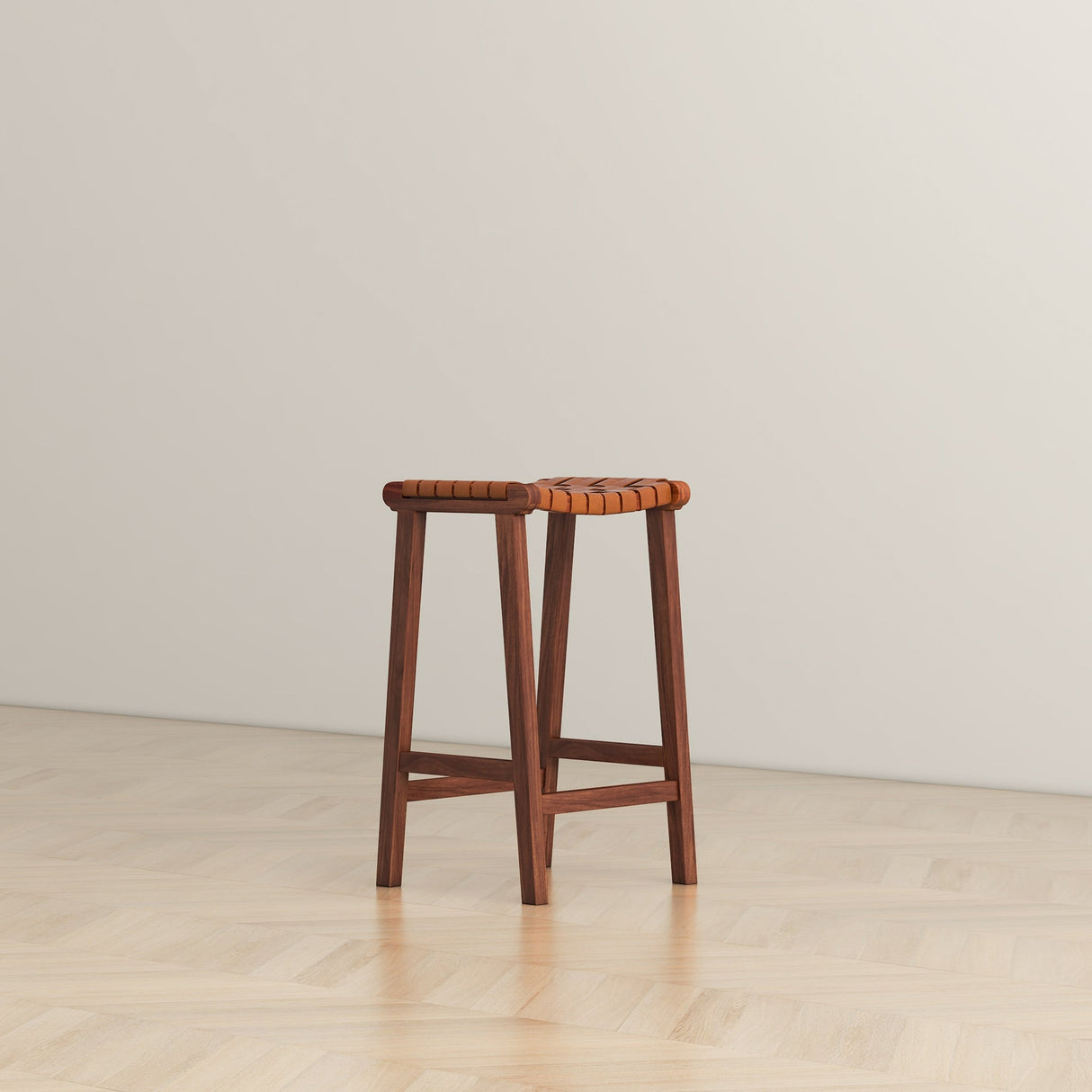 James Mid-Century Modern Genuine Tan Leather 24.5" Counter Stool by Ashcroft Furniture at Eve Furniture