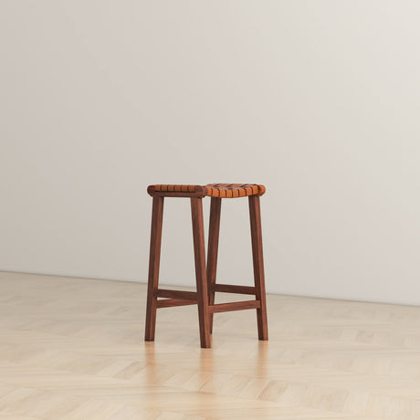 James Mid-Century Modern Genuine Tan Leather 24.5" Counter Stool by Ashcroft Furniture at Eve Furniture