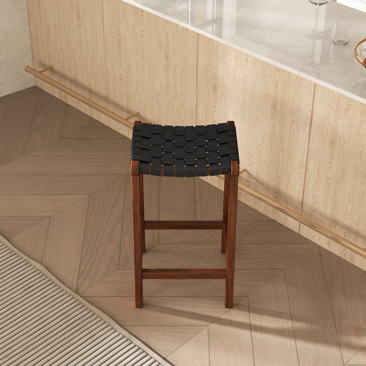 James Mid-Century Modern Genuine Black Leather 24.5" Counter Stool by Ashcroft Furniture at Eve Furniture