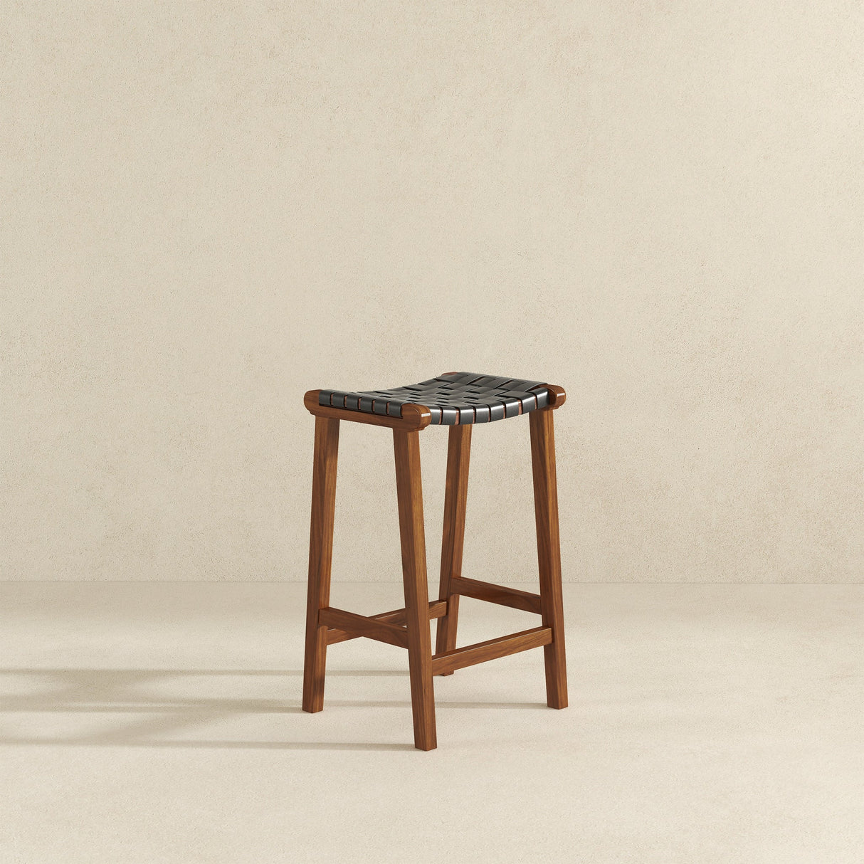 James Mid-Century Modern Genuine Black Leather 24.5" Counter Stool by Ashcroft Furniture at Eve Furniture