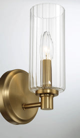 Jardin Single Light Wall Sconce With Clear Ribbed Glass - Satin Brass by Ashcroft Furniture at Eve Furniture