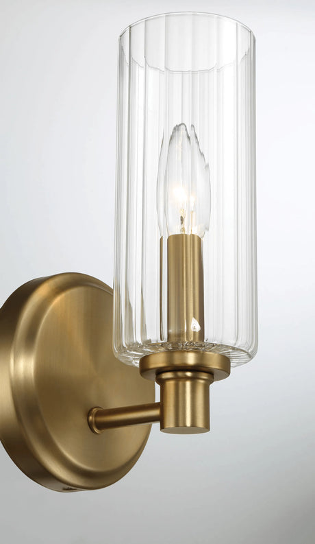Jardin Single Light Wall Sconce With Clear Ribbed Glass - Satin Brass by Ashcroft Furniture at Eve Furniture
