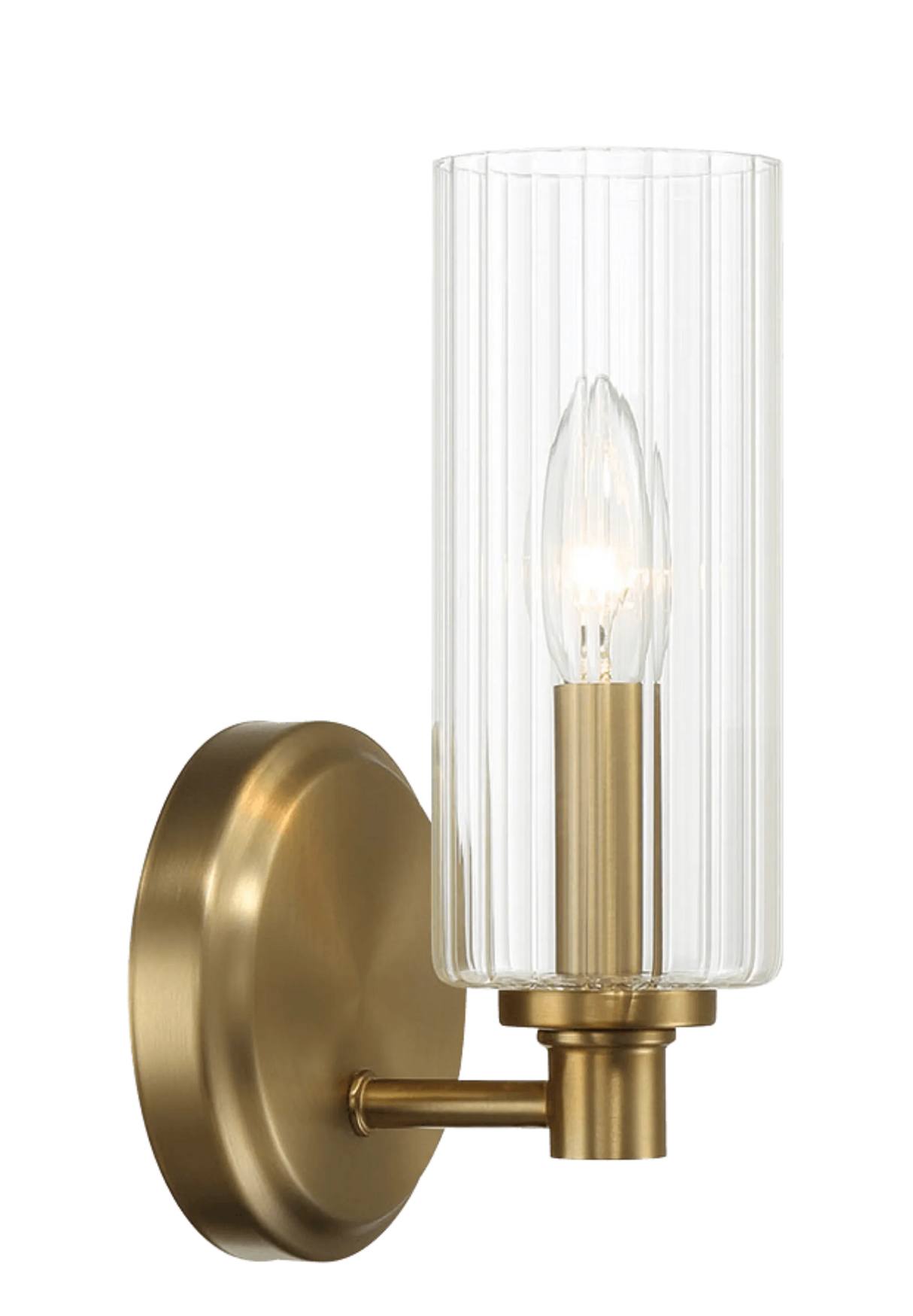 Jardin Single Light Wall Sconce With Clear Ribbed Glass - Satin Brass by Ashcroft Furniture at Eve Furniture