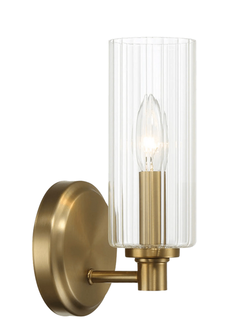 Jardin Single Light Wall Sconce With Clear Ribbed Glass - Satin Brass by Ashcroft Furniture at Eve Furniture