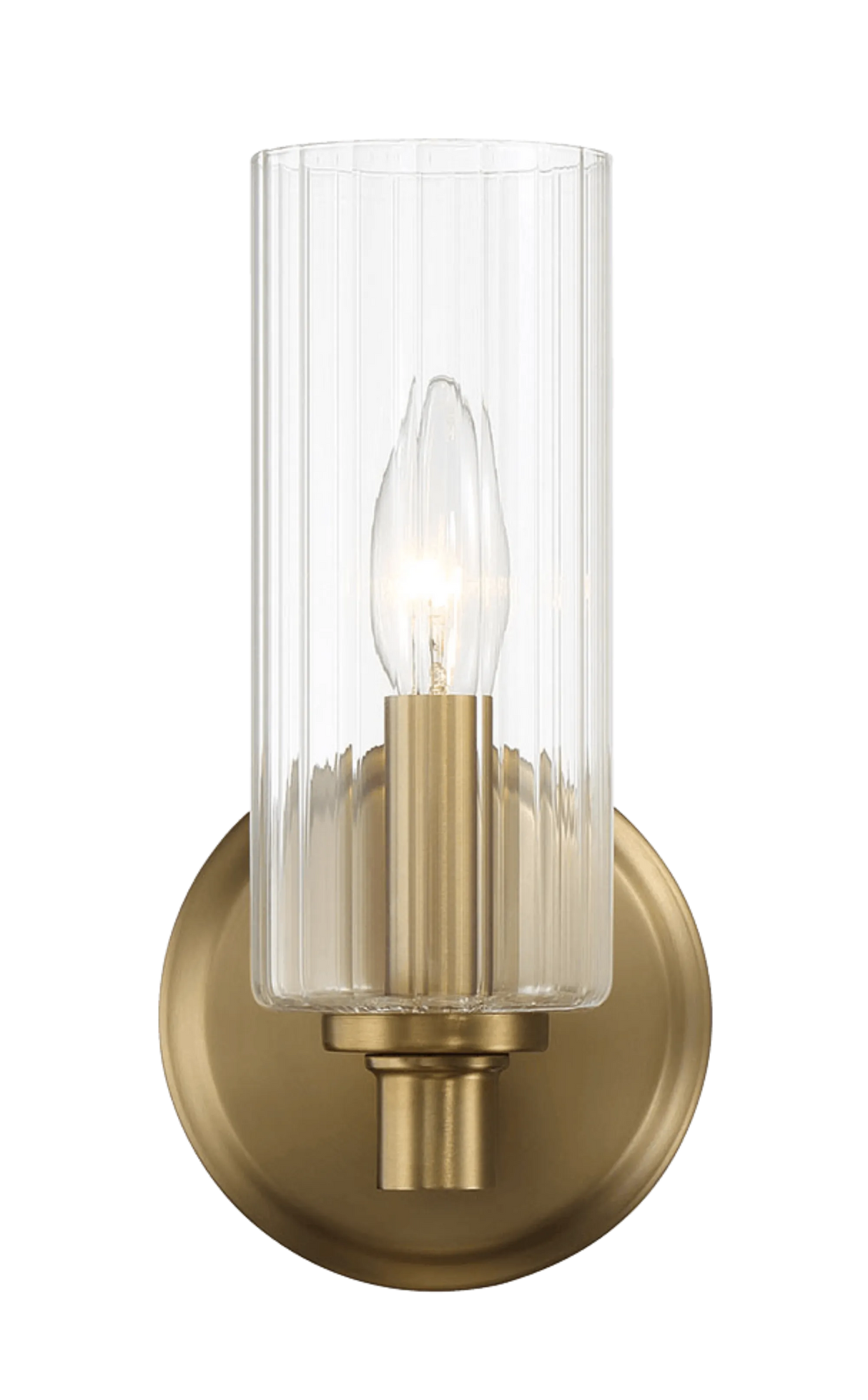 Jardin Single Light Wall Sconce With Clear Ribbed Glass - Satin Brass by Ashcroft Furniture at Eve Furniture