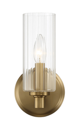 Jardin Single Light Wall Sconce With Clear Ribbed Glass - Satin Brass by Ashcroft Furniture at Eve Furniture