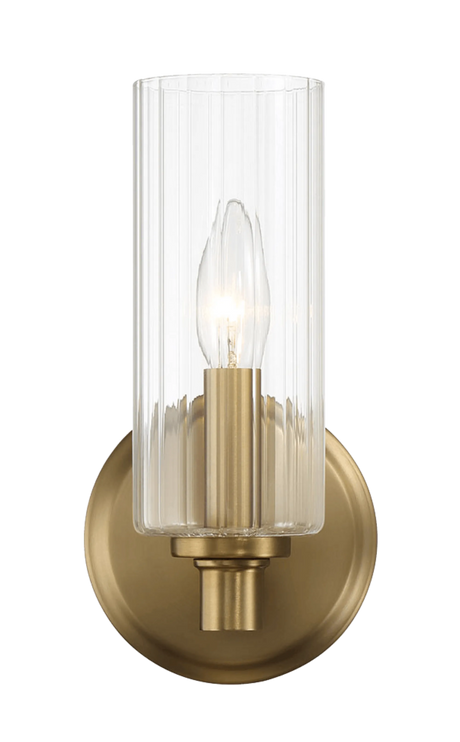 Jardin Single Light Wall Sconce With Clear Ribbed Glass - Satin Brass by Ashcroft Furniture at Eve Furniture