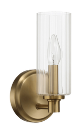 Jardin Single Light Wall Sconce With Clear Ribbed Glass - Satin Brass by Ashcroft Furniture at Eve Furniture