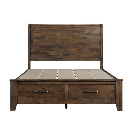 Jerrick Burnished Brown King Sleigh Storage Platform Bed by Homelegance at Eve Furniture