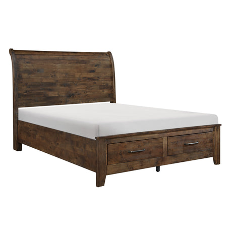 Jerrick Burnished Brown King Sleigh Storage Platform Bed by Homelegance at Eve Furniture