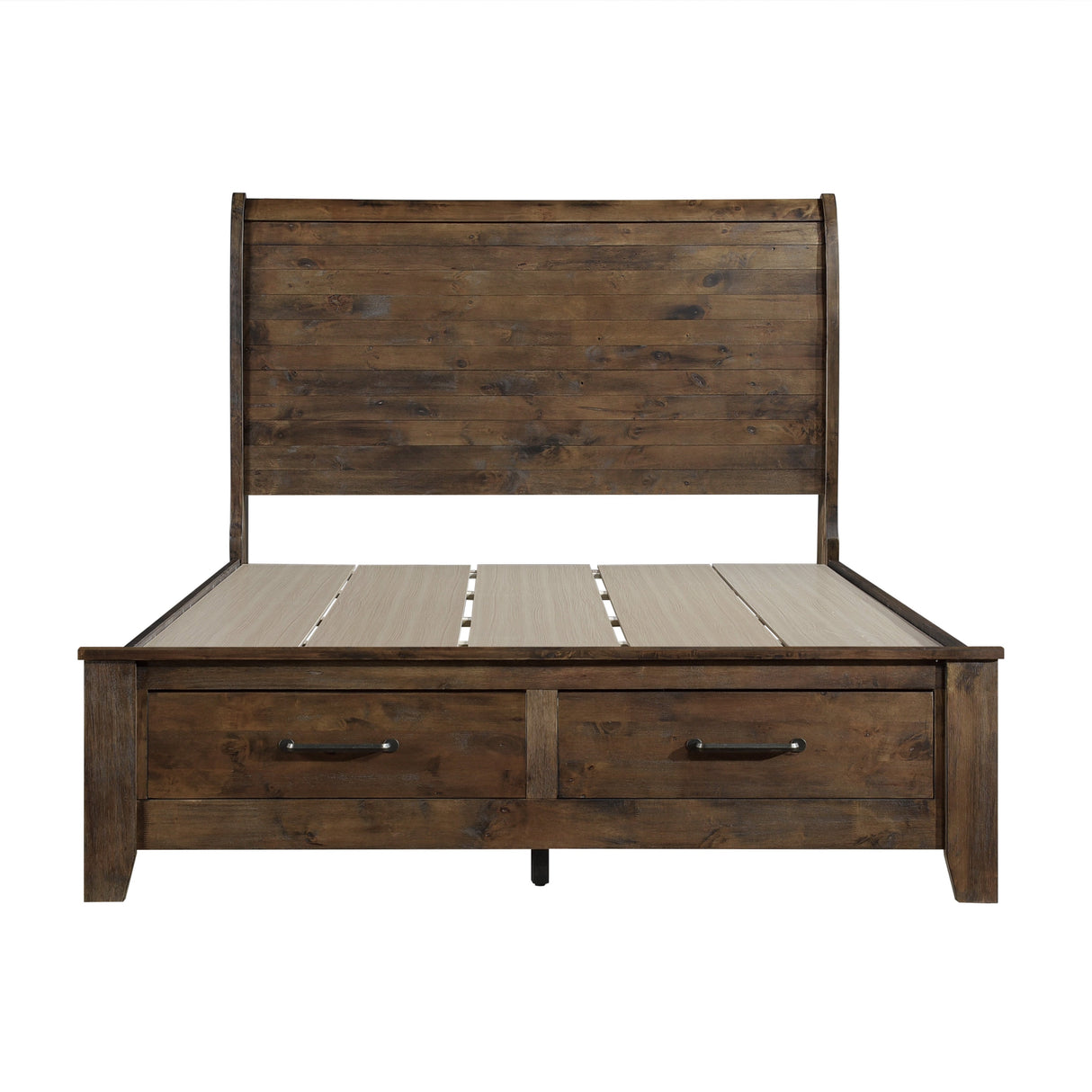 Jerrick Burnished Brown Queen Sleigh Storage Platform Bed by Homelegance at Eve Furniture