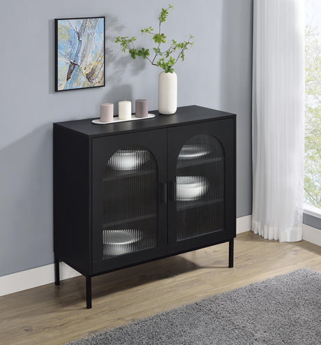 Jess Black 2-Door Arched Fluted Glass Accent Cabinet by Coaster at Eve Furniture