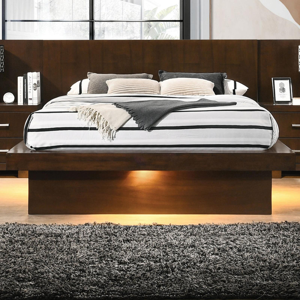 Jessica Cappuccino Eastern King Platform Bed with Rail Seating by Coaster at Eve Furniture