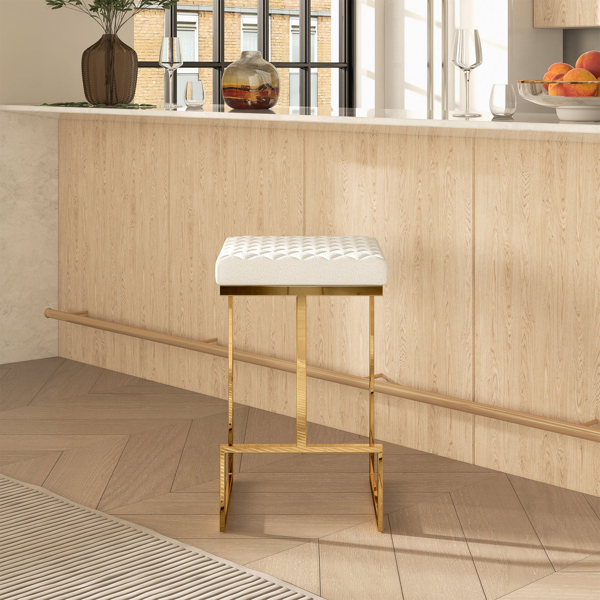 Joel Beige Boucle Counter Stool by Ashcroft Imports at Eve Furniture