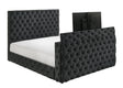 Josephine Black King Upholstered Panel Bed with TV Lift by Crown Mark at Eve Furniture