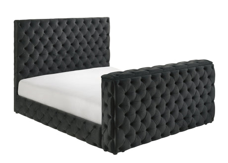 Josephine Black King Upholstered Panel Bed with TV Lift by Crown Mark at Eve Furniture