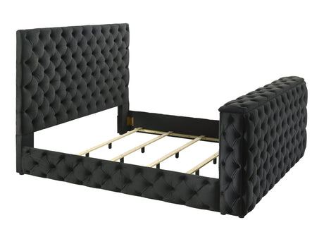 Josephine Black King Upholstered Panel Bed with TV Lift by Crown Mark at Eve Furniture