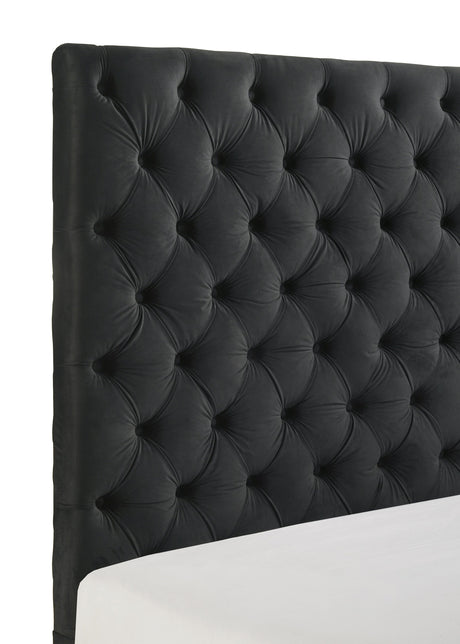 Josephine Black King Upholstered Panel Bed with TV Lift by Crown Mark at Eve Furniture