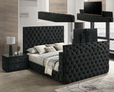Josephine Black King Upholstered Panel Bed with TV Lift by Crown Mark at Eve Furniture