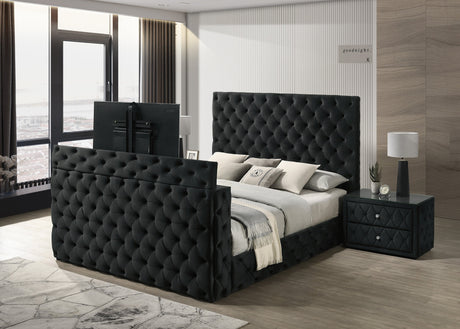 Josephine Black Queen Upholstered Panel Bed with TV Lift by Crown Mark at Eve Furniture