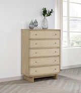 Kailani Beige Oak 5-Drawer Chest by Coaster at Eve Furniture