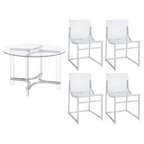 Keeling Chrome 5-Piece Round Glass Top Acrylic Dining Set by Coaster at Eve Furniture