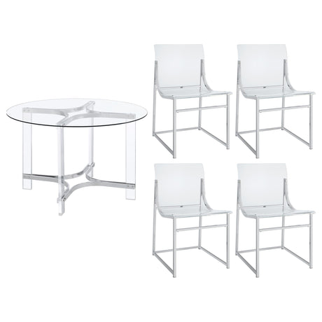 Keeling Chrome 5-Piece Round Glass Top Acrylic Dining Set by Coaster at Eve Furniture