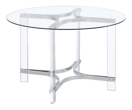 Keeling Chrome 5-Piece Round Glass Top Acrylic Dining Set by Coaster at Eve Furniture