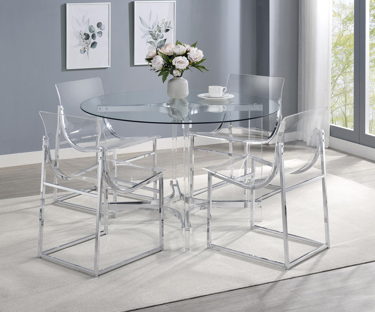 Keeling Chrome 5-Piece Round Glass Top Acrylic Dining Set by Coaster at Eve Furniture