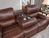 Keily Brown Reclining Sofa with Drop-Down Table by Steve Silver at Eve Furniture