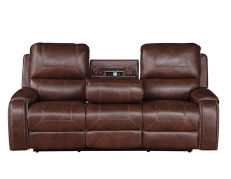 Keily Brown Reclining Sofa with Drop-Down Table by Steve Silver at Eve Furniture