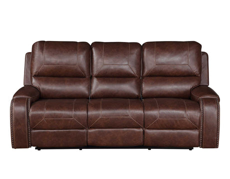 Keily Brown Reclining Sofa with Drop-Down Table by Steve Silver at Eve Furniture