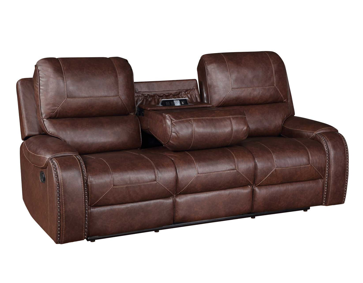 Keily Brown Reclining Sofa with Drop-Down Table by Steve Silver at Eve Furniture