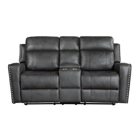 Kellen Smoky Gray Double Reclining Loveseat with Center Console by Homelegance at Eve Furniture