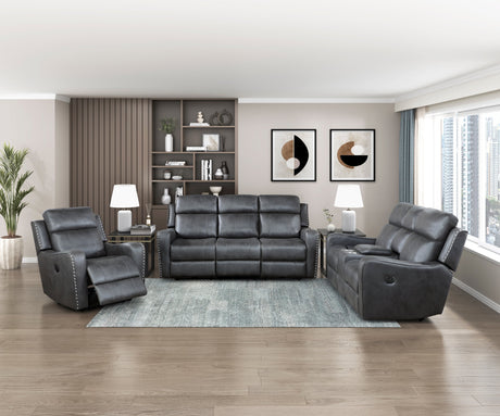 Kellen Smoky Gray Power Double Reclining Loveseat with Center Console by Homelegance at Eve Furniture